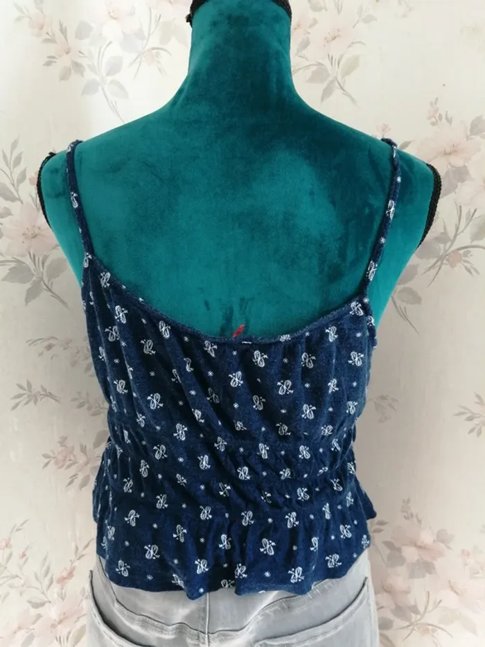 Top bleu marine court smoke à motifs bandana avec volants / jennyfer / (L) - photo numéro 4