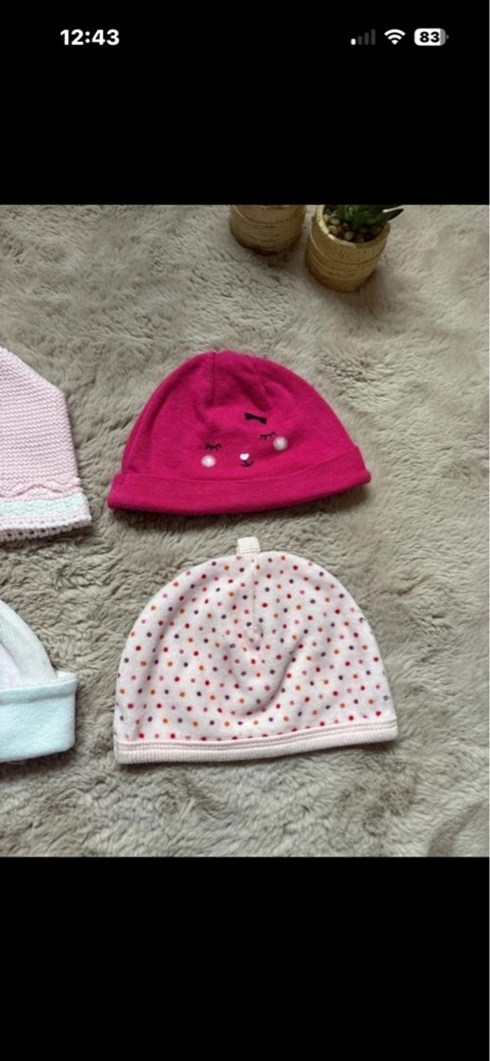 Lot 4 bonnets naissance fille 0 mois – doux & mignons 💖 parfait maternité - photo numéro 3