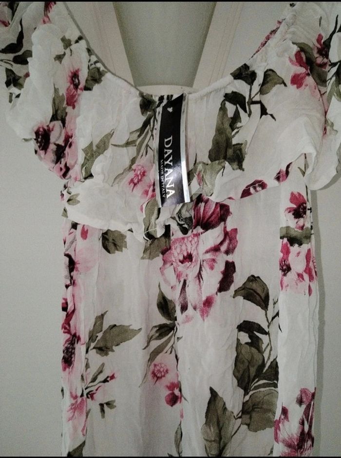 Tunique/robe blanche à fleurs femmes - photo numéro 2