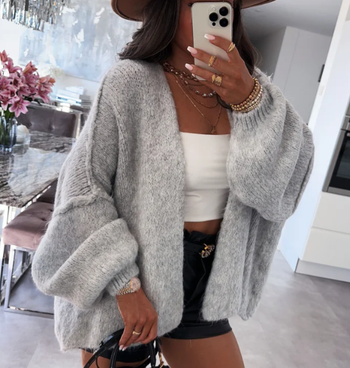 Gilet - Gris Clair - Maille - Décontracté - Cocooning - Automne