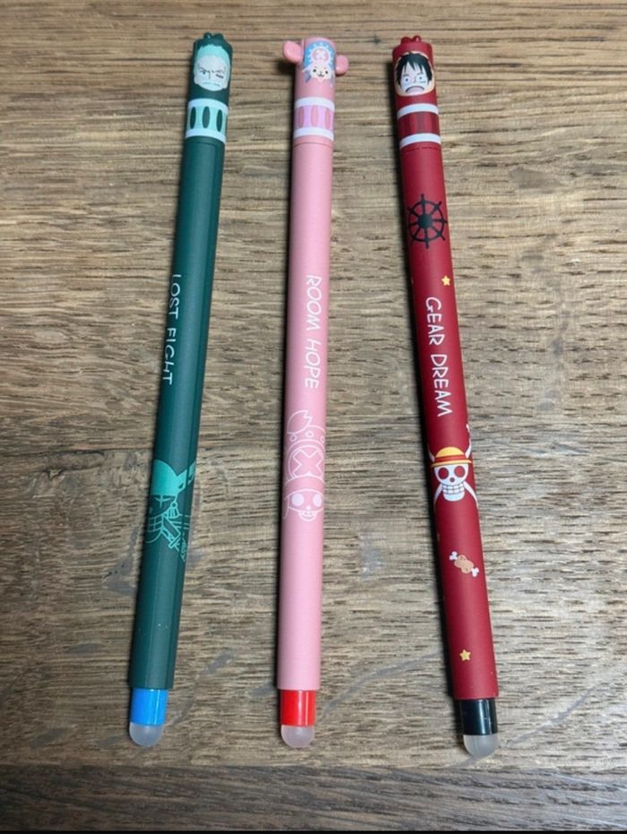 🖊️ Lot de 3 stylos effaçables One Piece 🏴‍☠️