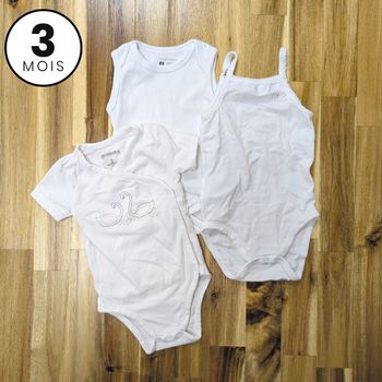 Lot de 3 body  blanc 3 mois