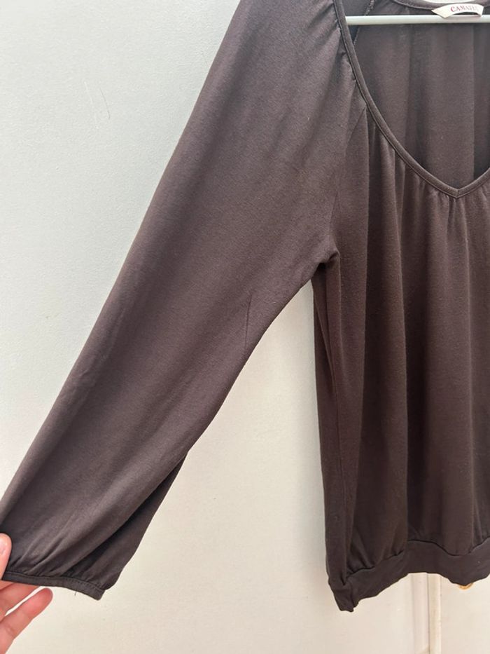 Haut marron manches 3/4 taille 1 - S - en viscose camaïeu - photo numéro 3