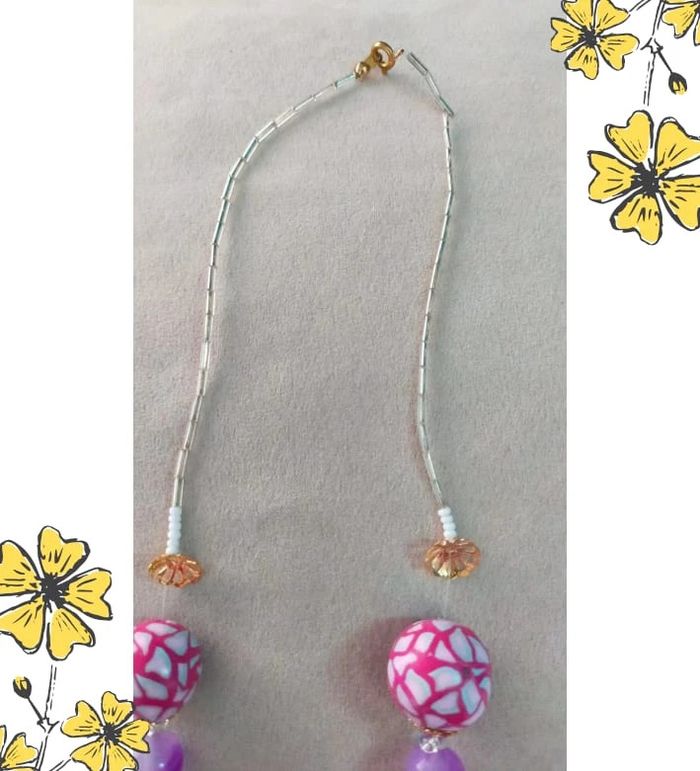 Collier vintage fait main – Perles roses en polymère & perles violettes – Collection Nuances de Rose - photo numéro 6