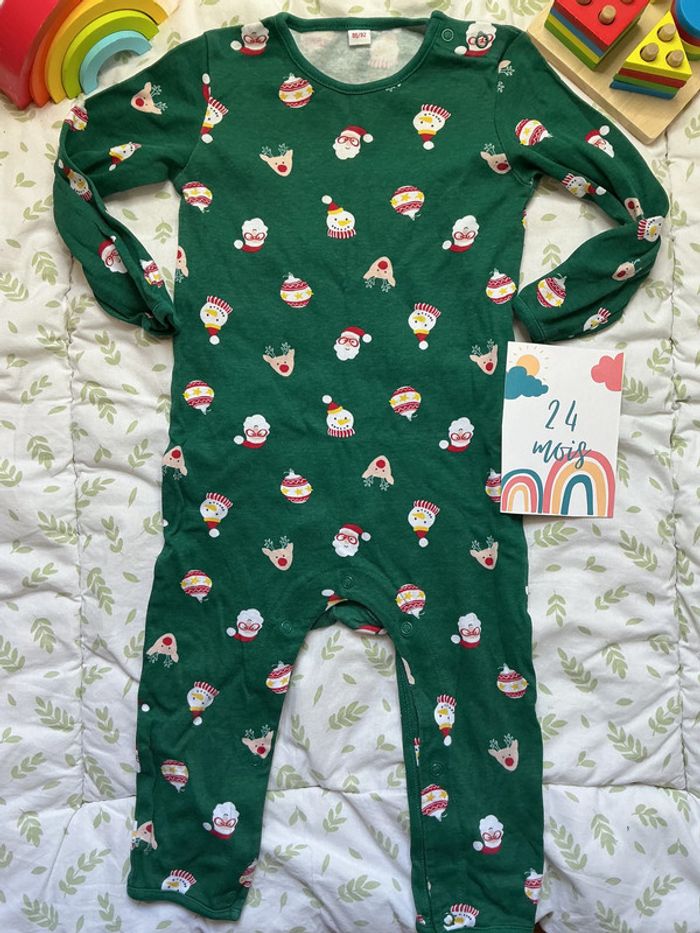 pyjama sans pieds de Noël vert à motifs en coton 2/3 ans - photo numéro 2