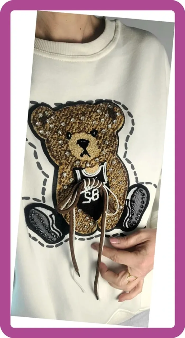 Pull Sweat ourson avec nœud décoratif, NEUF avec étiquette - photo numéro 4