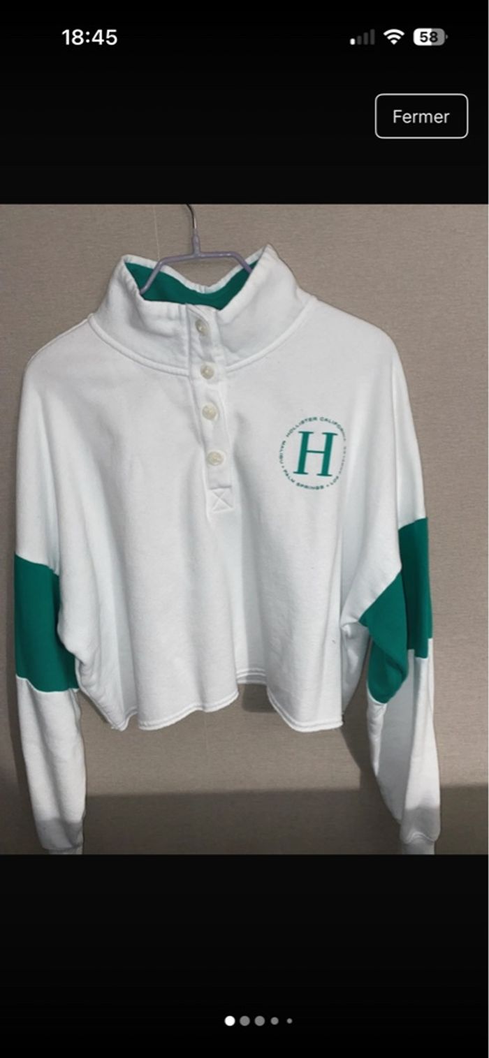 Sweat blanc et vert Hollister