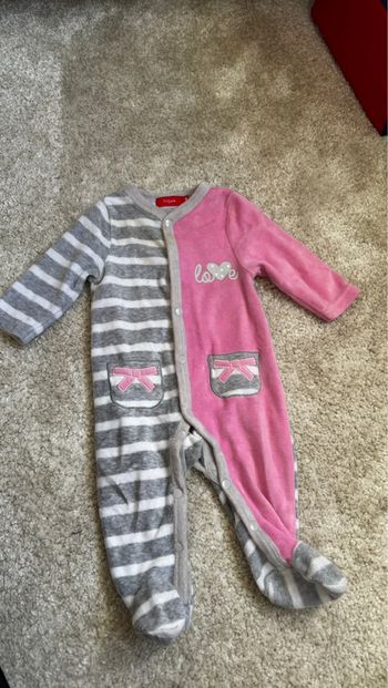 Pyjama velours rose et gris Tissaia – 3 mois