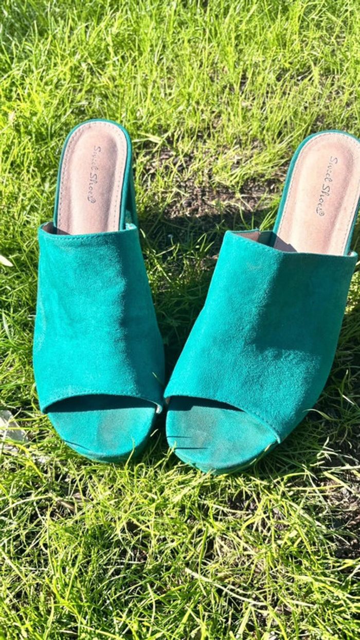 👠 mules verte turquoise talon carré pointure 41 #sweetshoes - photo numéro 2
