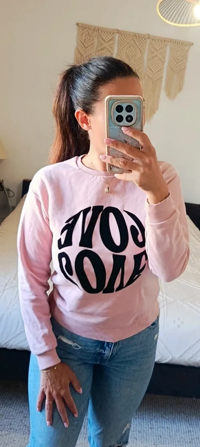 Sweat pull rose Maison 123 inscription Love S - photo numéro 3