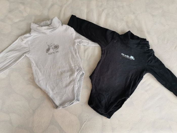 Lot 2 bodies col roulé bleus grain de blé 6 mois - photo numéro 2