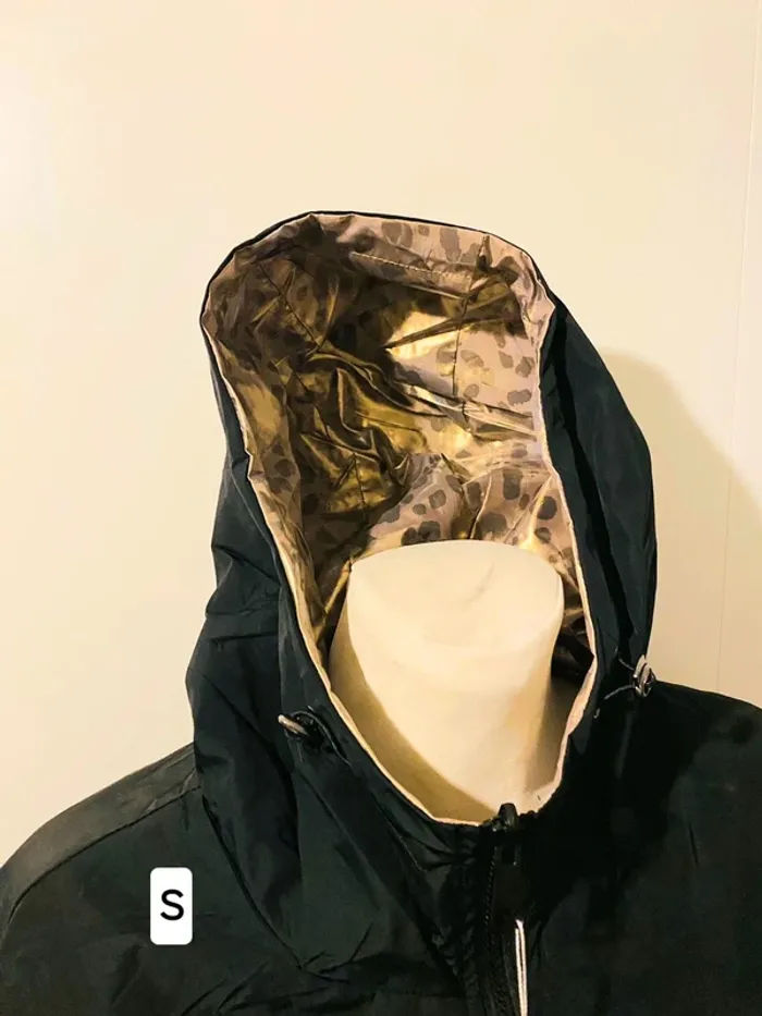 Manteau parka imperméable réversible long souple noire/doré léopard taille S - photo numéro 4