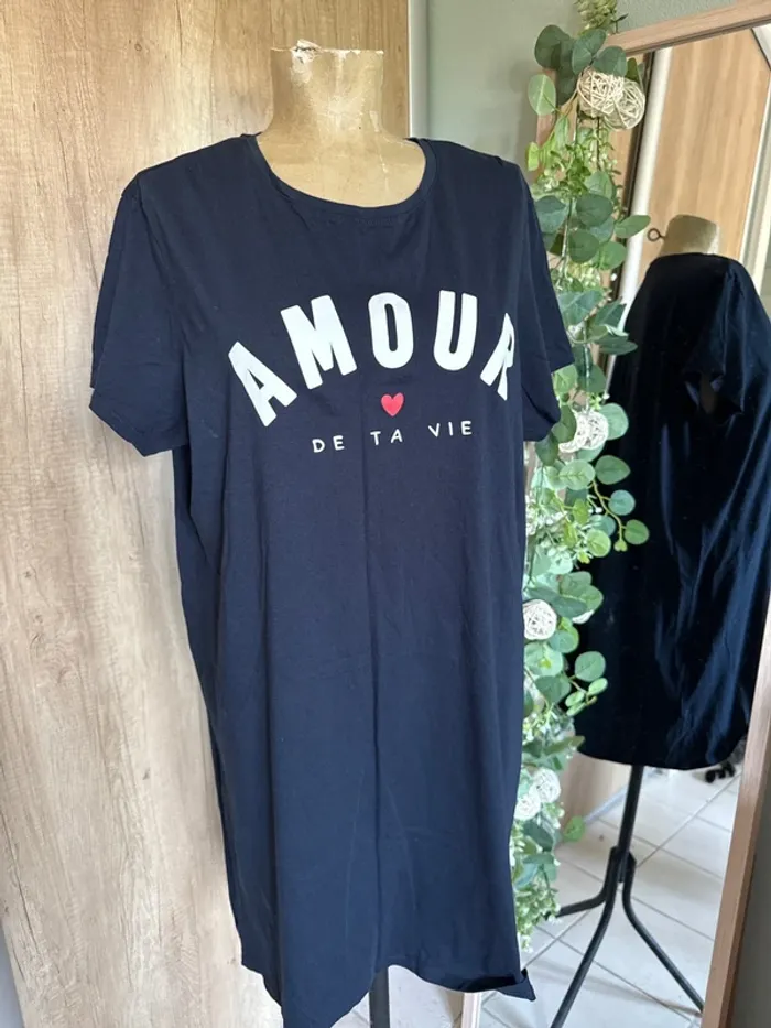Chemise de nuit manches courtes avec inscription amour de ta vie