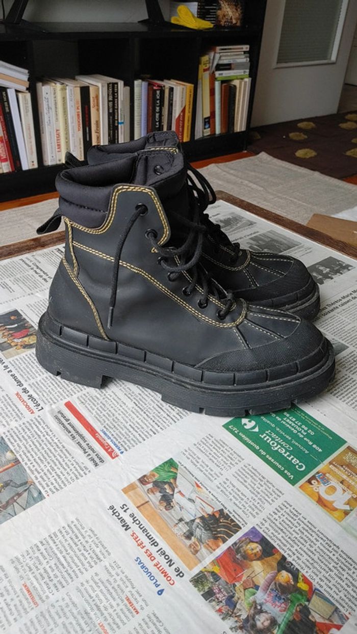 Grosse botte type Randonnée motard en caoutchouc imperméable surpiqûres crantée plateforme - photo numéro 3