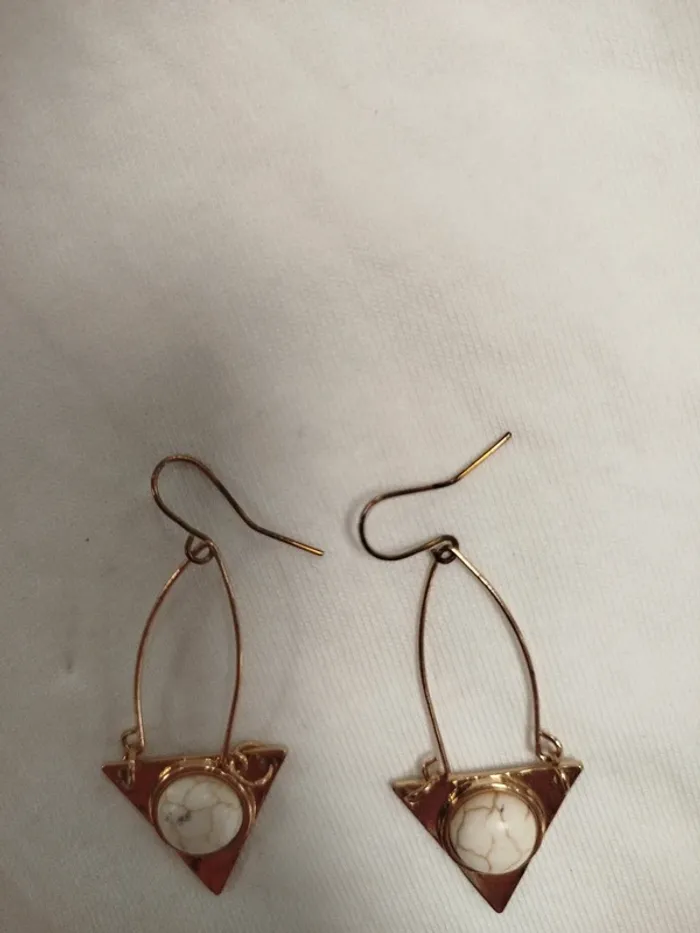 Boucles d'oreilles femme crochet attache - pierre effet marbre - photo numéro 5