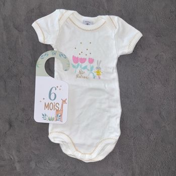 Body blanc lapin fleur Petit Bateau / 6 mois / Très bon état