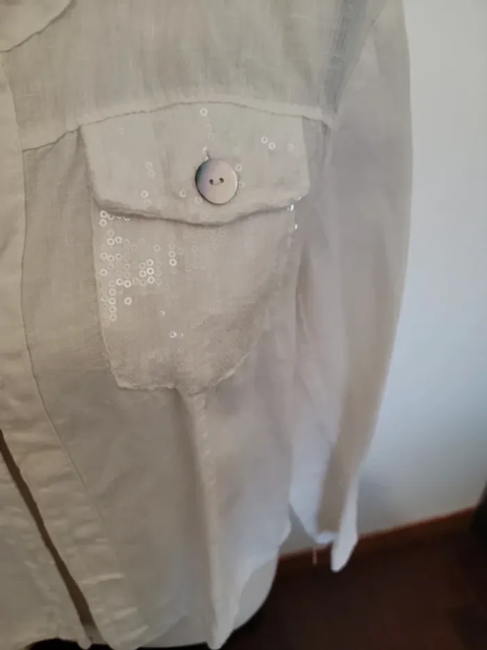 Veste lin blanche sequins - photo numéro 2