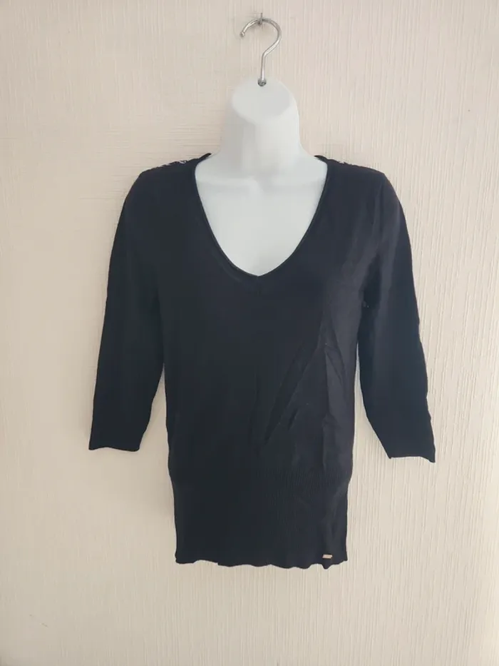 Pull mi saison Morgan S noir dos voile zébré manches 3/4 - photo numéro 2