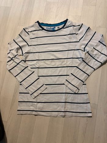 T-shirt 9/10 ans manches longues à rayures bleues marine here there