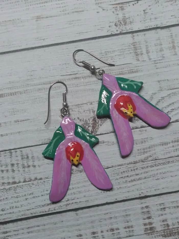 Boucles d'oreilles earrings orchid orchidée rose