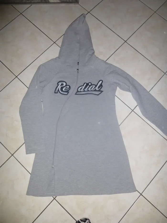 tunique grise zipper à capuche et poches taille M = 40 / 42