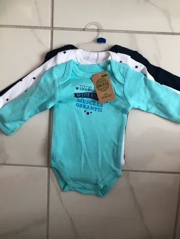 Lot de 3 Bodies manches longues Sincere coton bio garçon T 3 mois neufs ds emballage