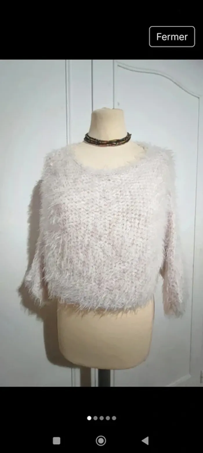pull doux pilou pilou taille xs 34 blanc rose pailleté - photo numéro 5