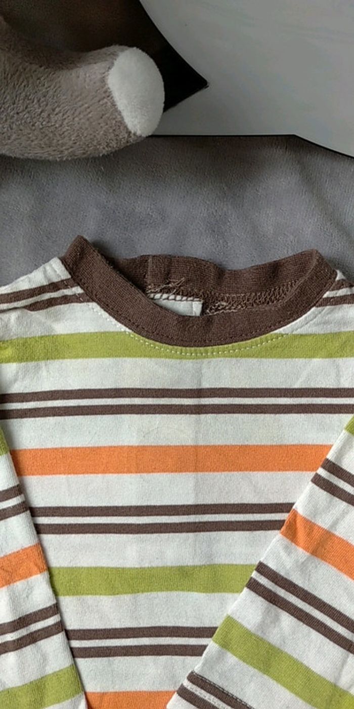 Tee shirt manches longues rayé marron vert orange Garçon 6 mois 100% coton - photo numéro 6