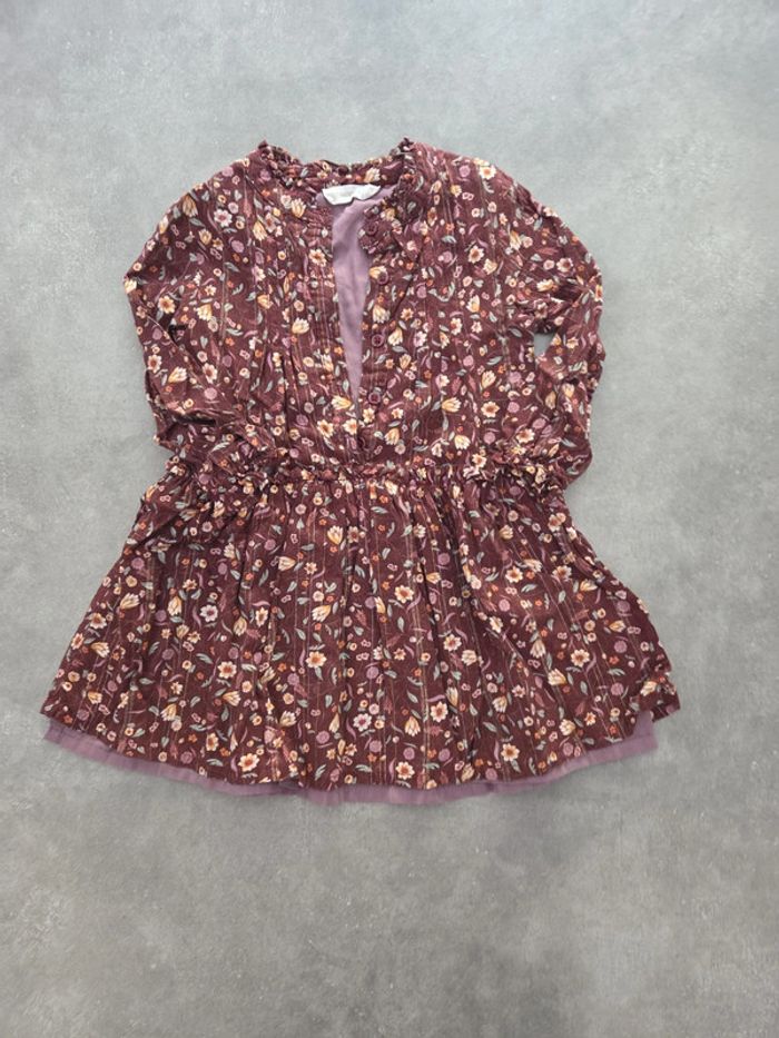 Robe fille manche longue doublée bordeaux motifs fleuris T4ans TBE orchestra
