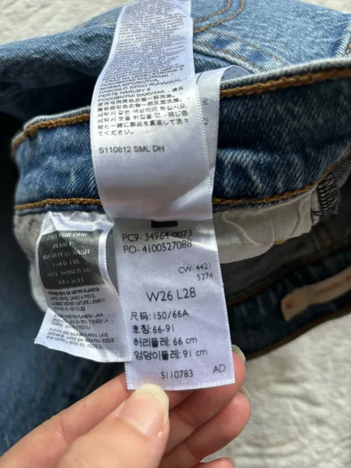 Jean Levi’s femme Wedgie Straight L28 36/38 S/M Premium Bleu taille haute 7/8 eme cropped effiloché - photo numéro 12