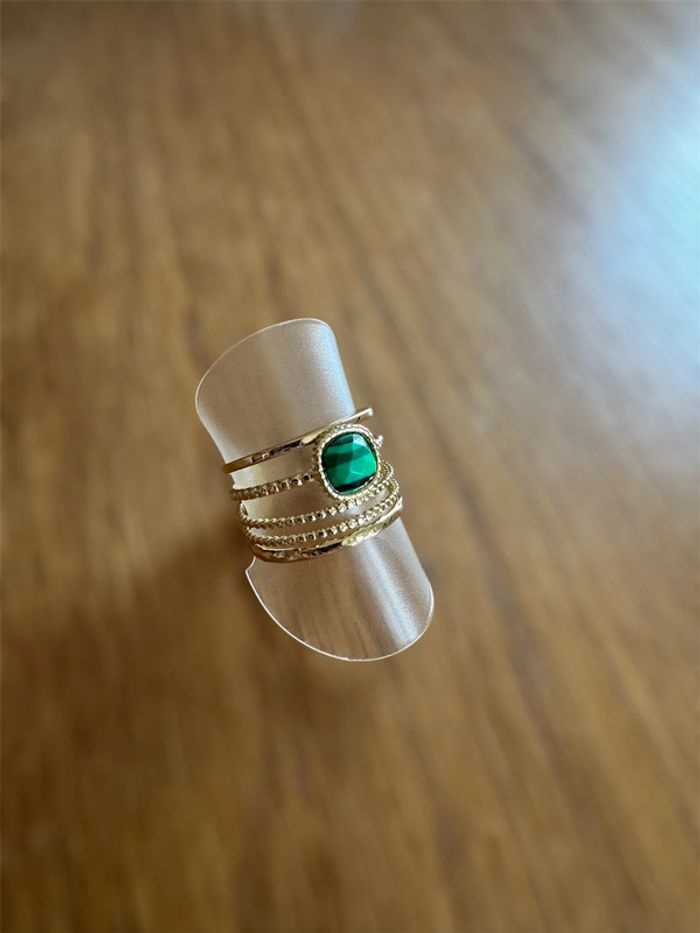 Bague multiple rang pierre malachite verte en acier inoxydable résistant à l’eau ajustable - photo numéro 2