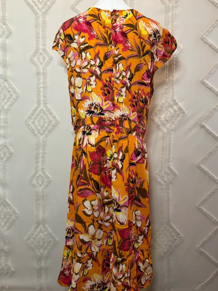 Robe portefeuille fleurie orange fuchsia – Taille 46 – cottage coquette tradwife - photo numéro 4