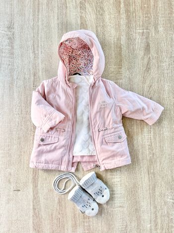 Manteau hiver & moufles bébé fille 
