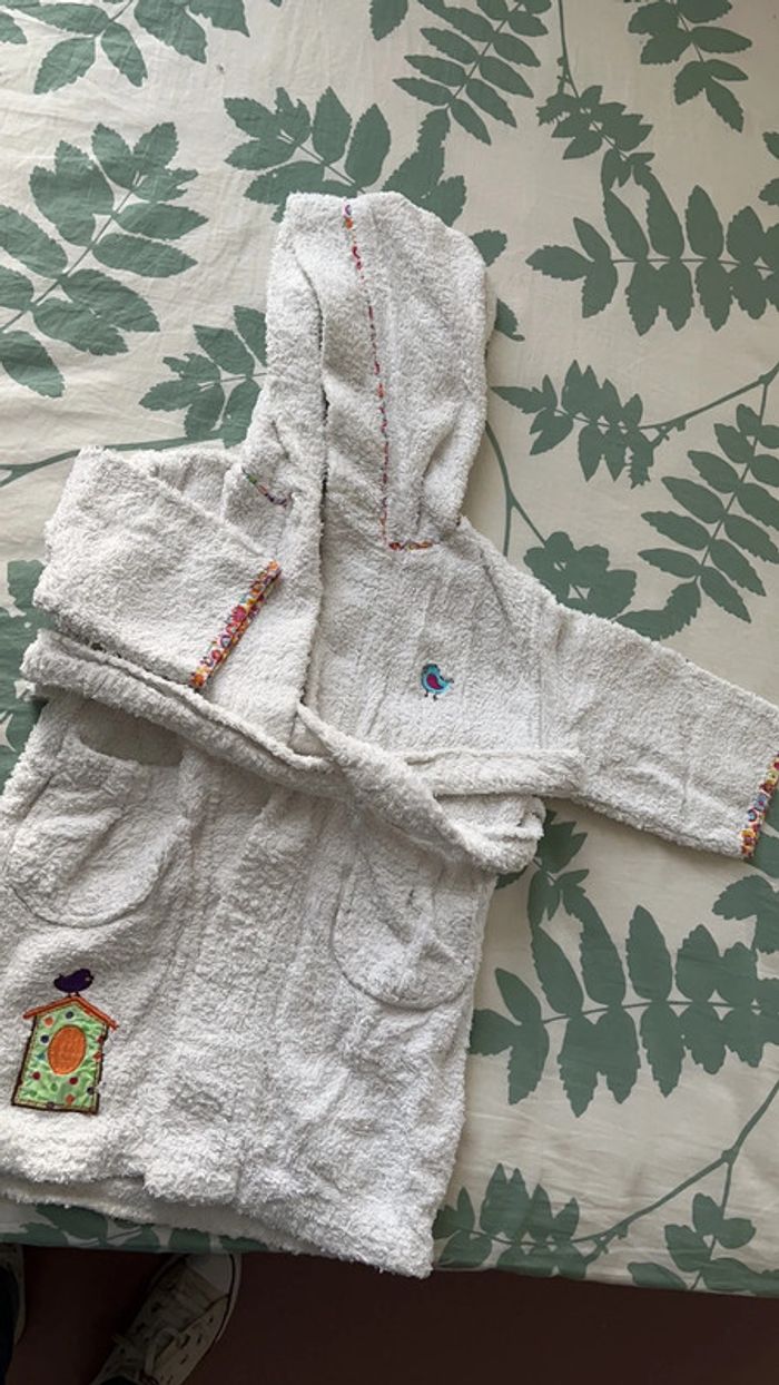 Peignoir fille 2 ans carré blanc