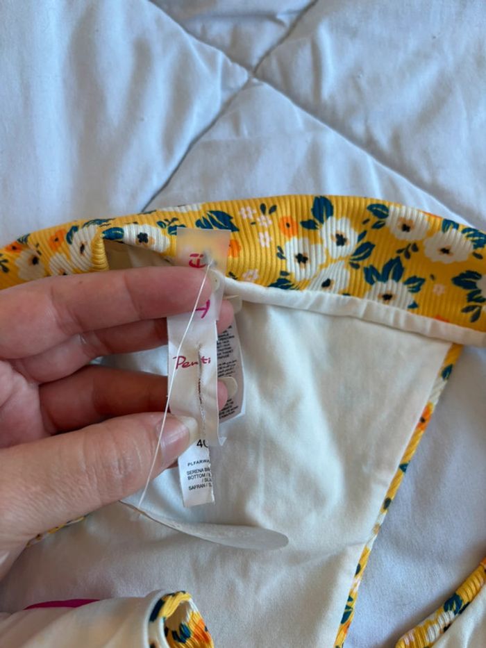 Bas de maillot de bain bikini penti jaune à noeuds motif fleurie taille L/40 neuf - photo numéro 2