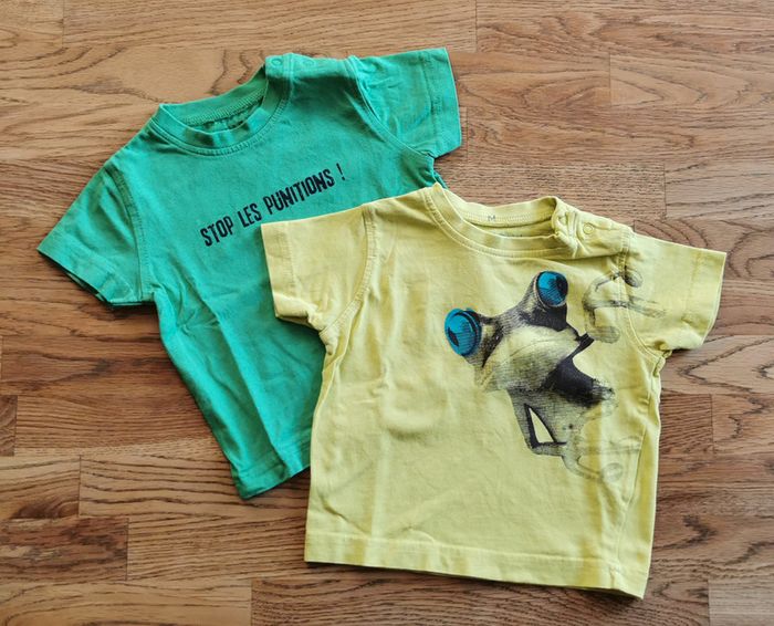 Lot 2 t-shirts manches courtes jaune vert Grain de blé 3 mois - photo numéro 2
