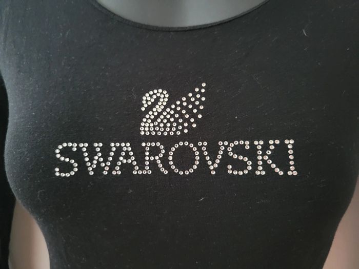 Tee shirt noir Swarovski cristaux cristal strass taille S 36 noir manches 3/4 vintage coquette - photo numéro 3