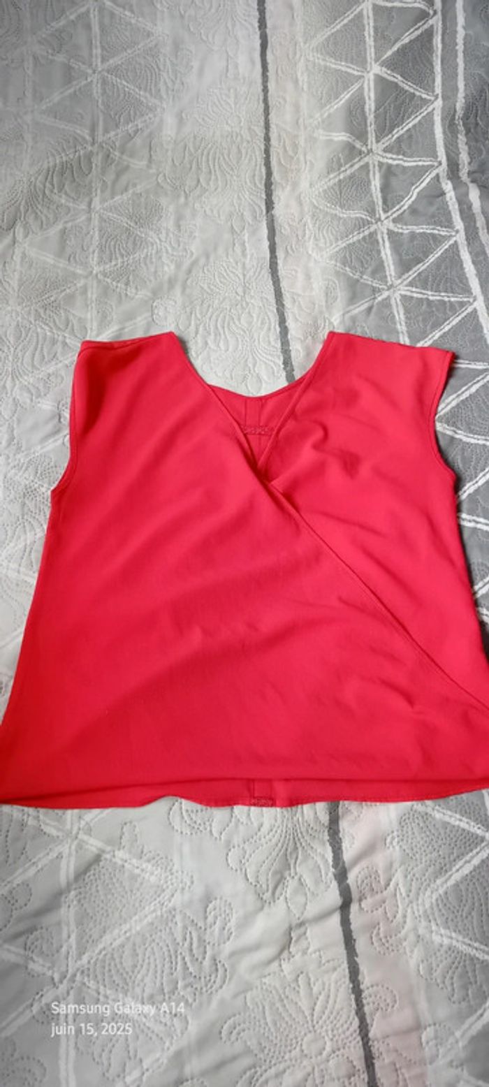 Haut cérémonie sans manches cache cœur col ouvert bandes paillettes corail femme L miss captain - photo numéro 11