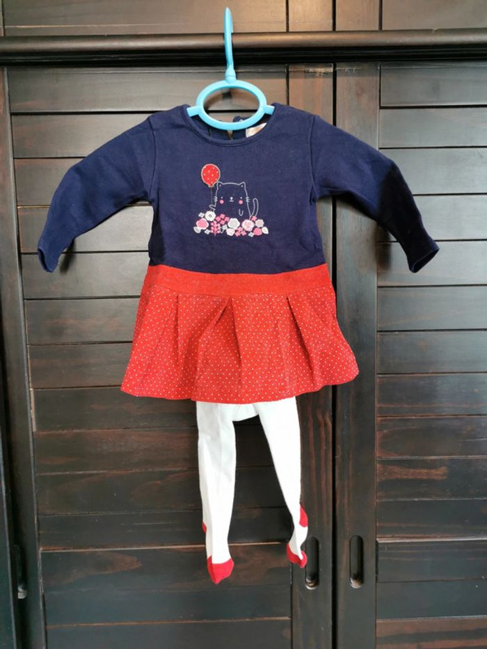 Robe et collants babybol bleue et rouge coton et elastane