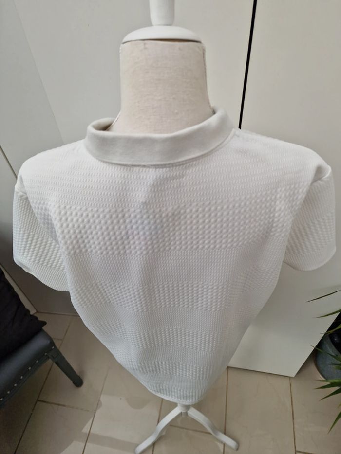Polo T-Shirt Blanc A Reliefs Gaufré - photo numéro 6