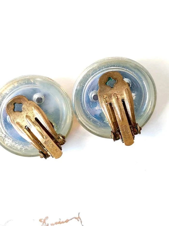 paire de boucles d'oreilles vintage made in germany, à clip, imprimée léopard - photo numéro 4