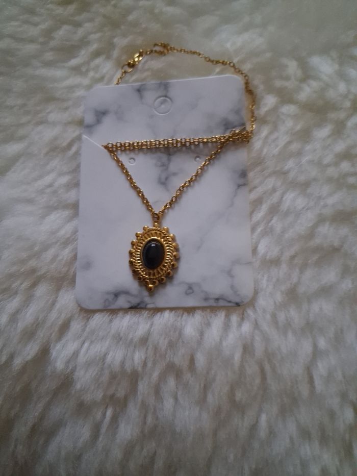 Collier #acierinoxydable doré médaillon solaire noir - photo numéro 9