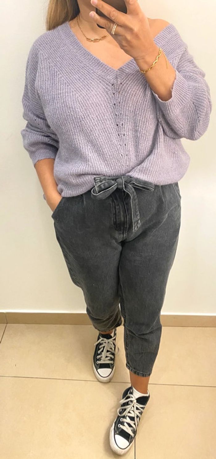 Superbe Pull Ample Mauve Col V Taille M Et Plus - photo numéro 2