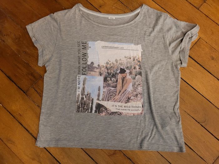 Tee-shirt gris à manches courtes - Pimkie