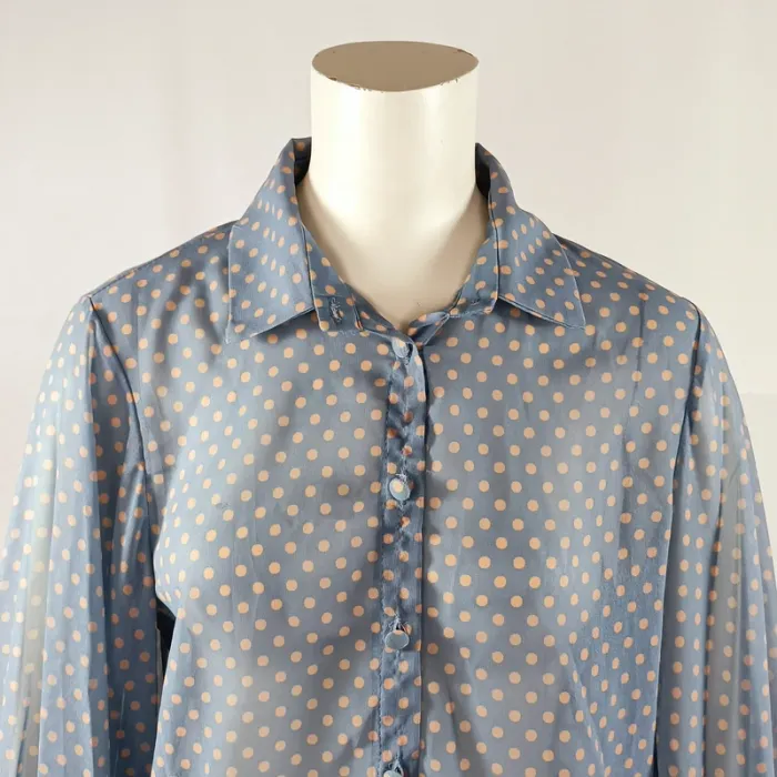 Chemise bleu ciel à pois beige Rinascimento, manches bouffantes, col classique, taille M A971 - photo numéro 6