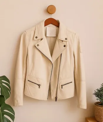 Veste en cuir véritable - Blanc bleu