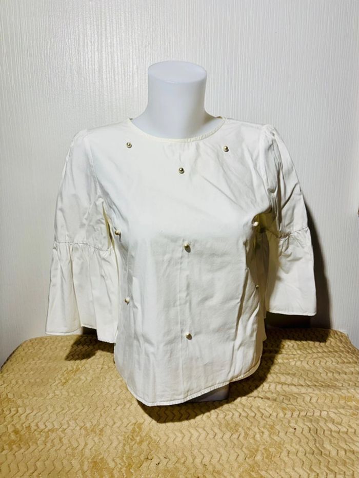 Blouse blanche Zara Basic perles taille M - photo numéro 1