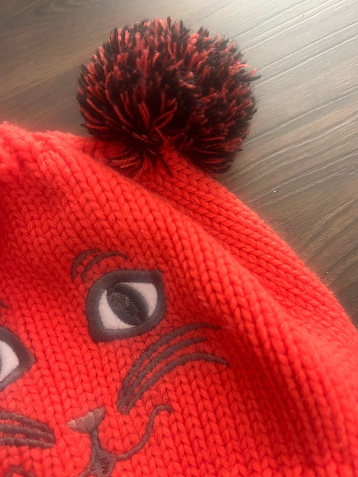 Bonnet chat avec pompons orange rouge - photo numéro 4