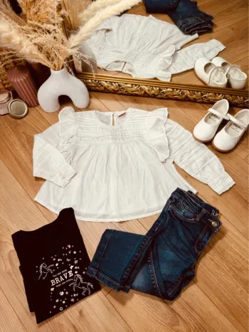 Taille 4 ans tenue 3 pièces fille TAO Kiabi blanc bleu * fils doré * 🌷