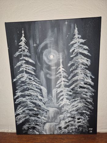 Toile Arbre Pin, Cascade, Lune 
